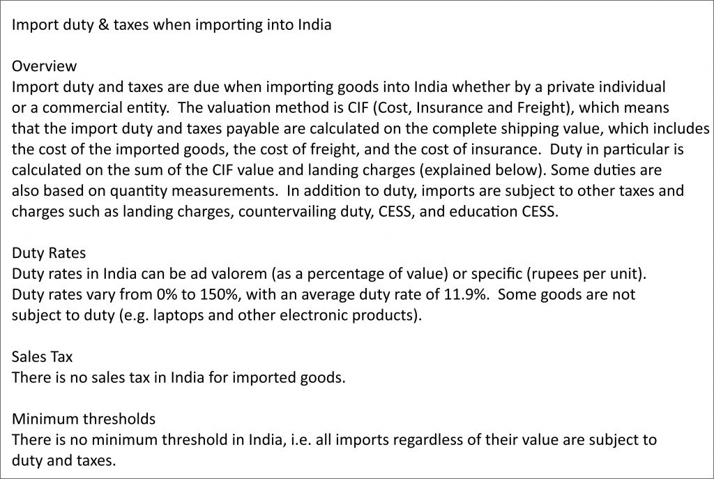 Courier To India From UK - Import Duty And Taxes When Importing Goods Into India